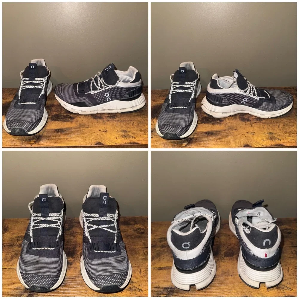 On Cloudnova Running Shoes Women Black White Size 9.5 GOOD